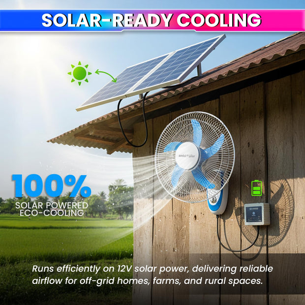 16-Inch BLDC Wall Mounted Rechargeable Fan with 12V 6.4Ah Lithium Battery | Dual Power AC/DC Fan