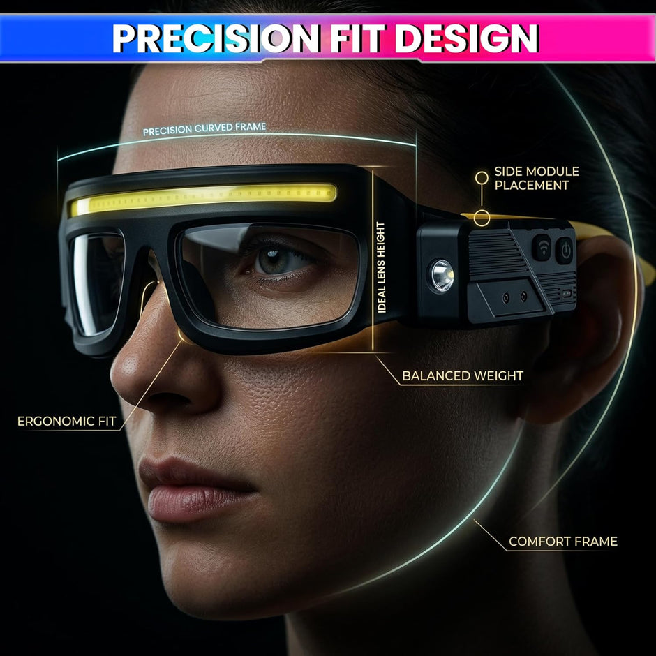 LED Safety Glasses with Dual Light (COB + Spotlight) | Motion Sensor Hands-Free Work Goggles