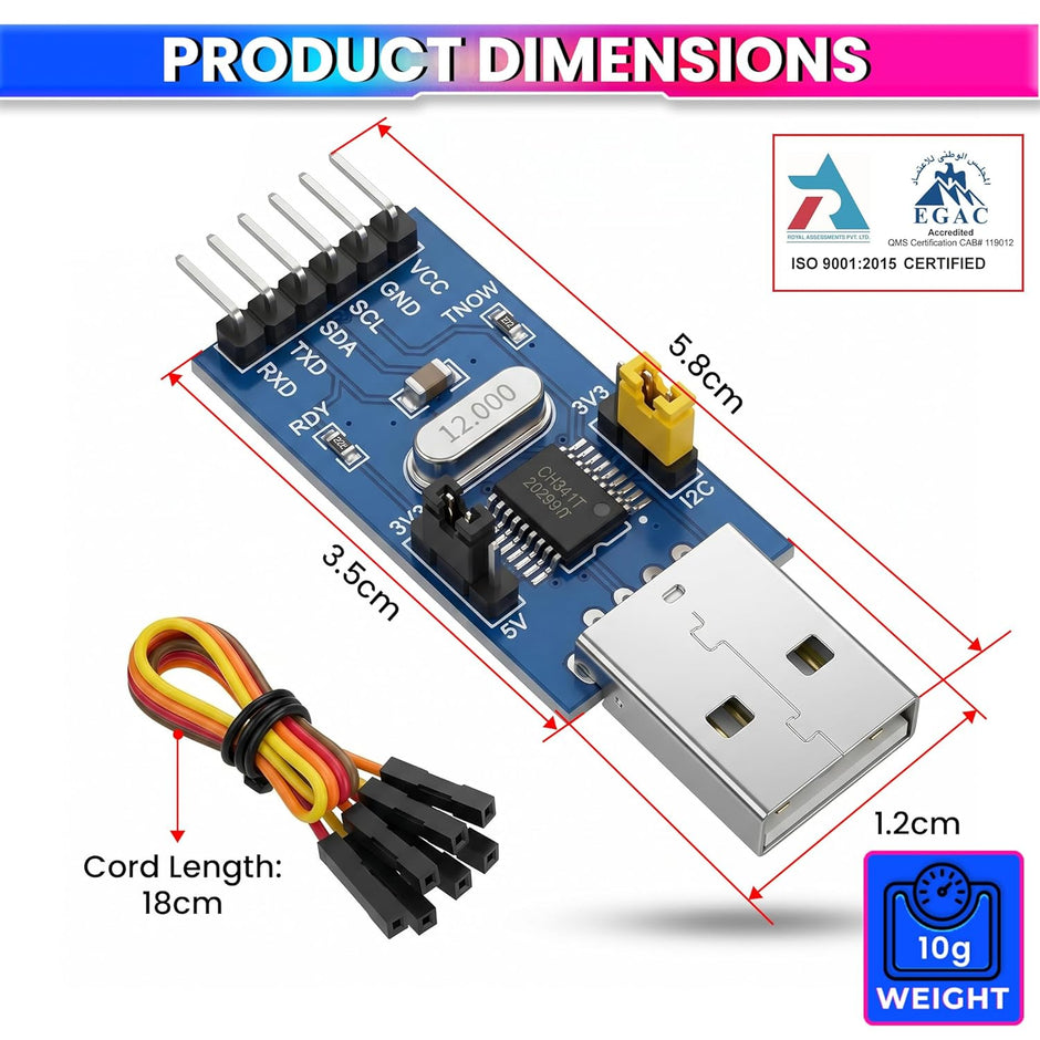 CH341T USB to TTL UART & I2C Converter Module 3.3V/5V for STC/STM MCU Programming