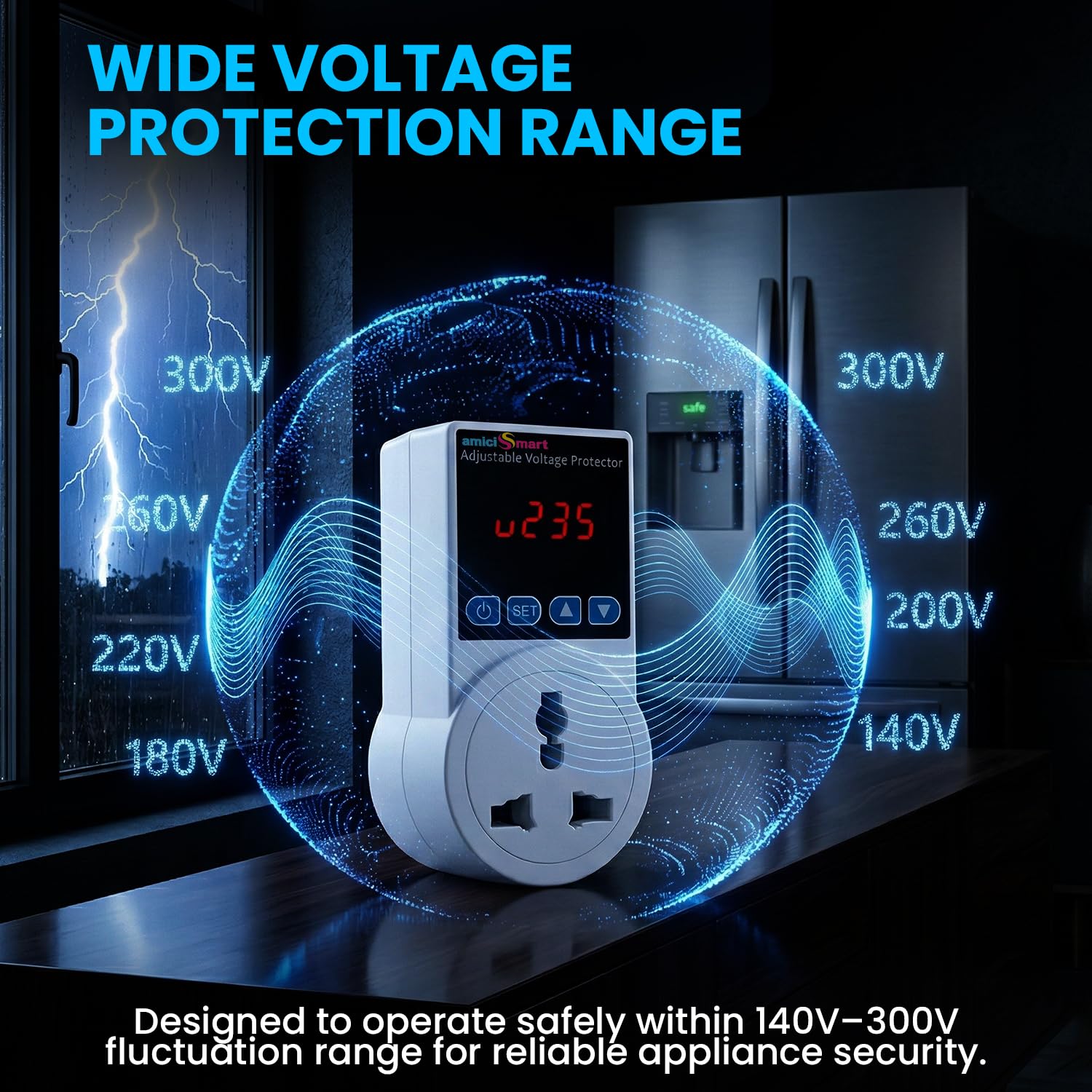 Socket Voltage Protector 10A Load Capacity with 6A Plug Over & Under Voltage Protection with LED Display