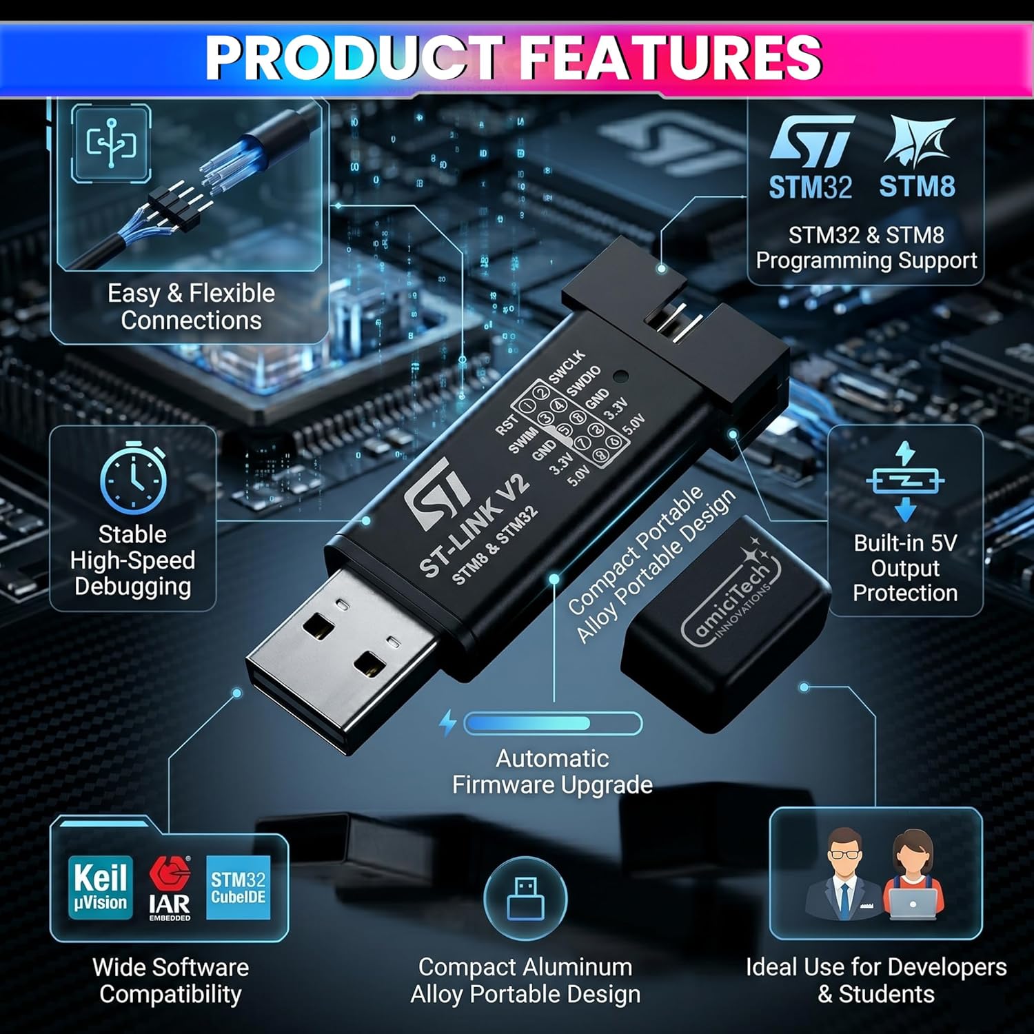 ST-Link V2 Mini STM8/STM32 Programmer & Debugger with SWD/SWIM for STM32 Development