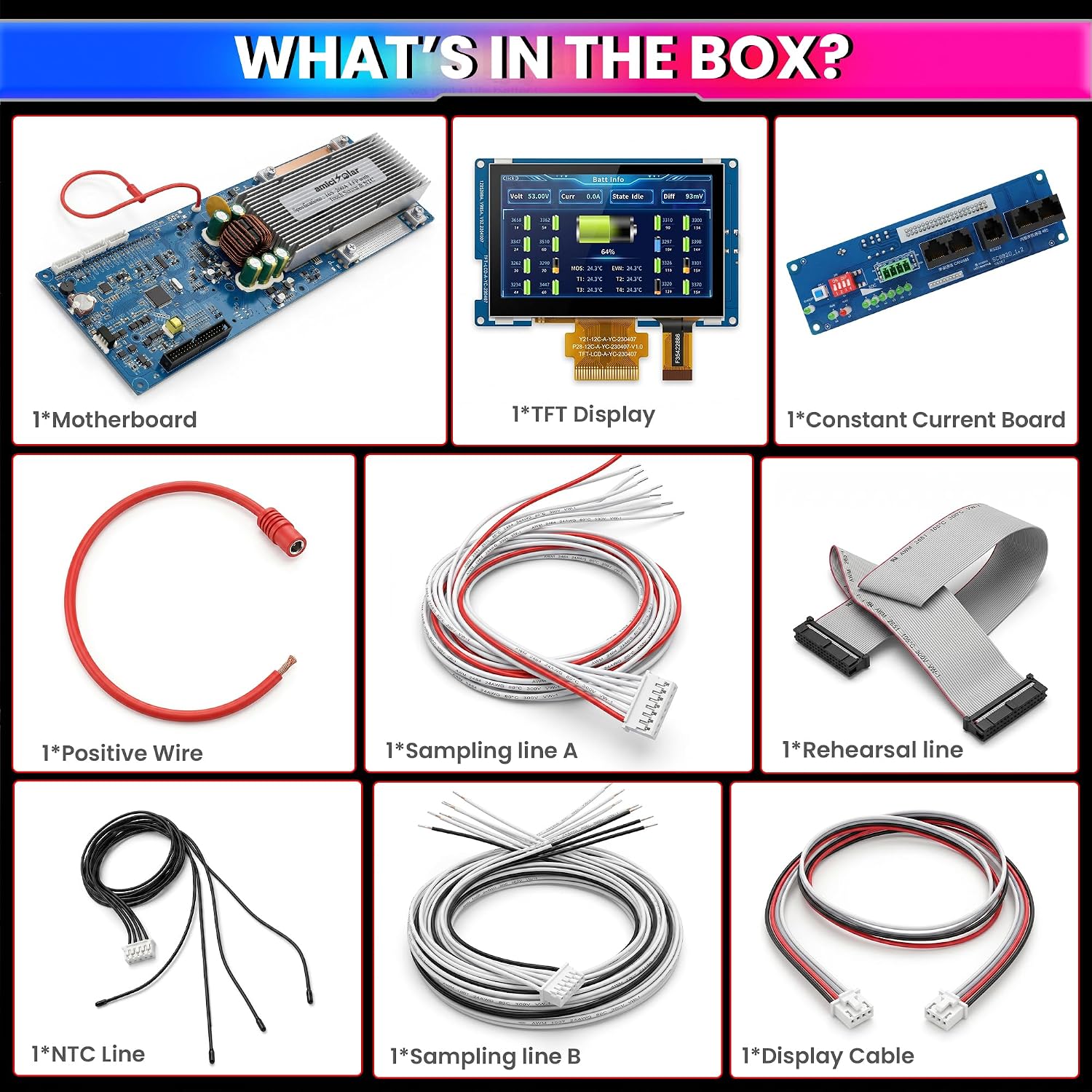 7S–16S 200A Smart BMS for LiFePO4 Battery Pack with HD TFT Display