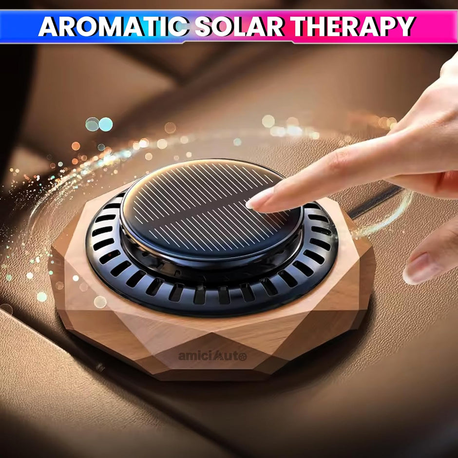 Rotating Car Air Freshener with Natural Walnut Body, Solar Powered Aromatherapy Diffuser