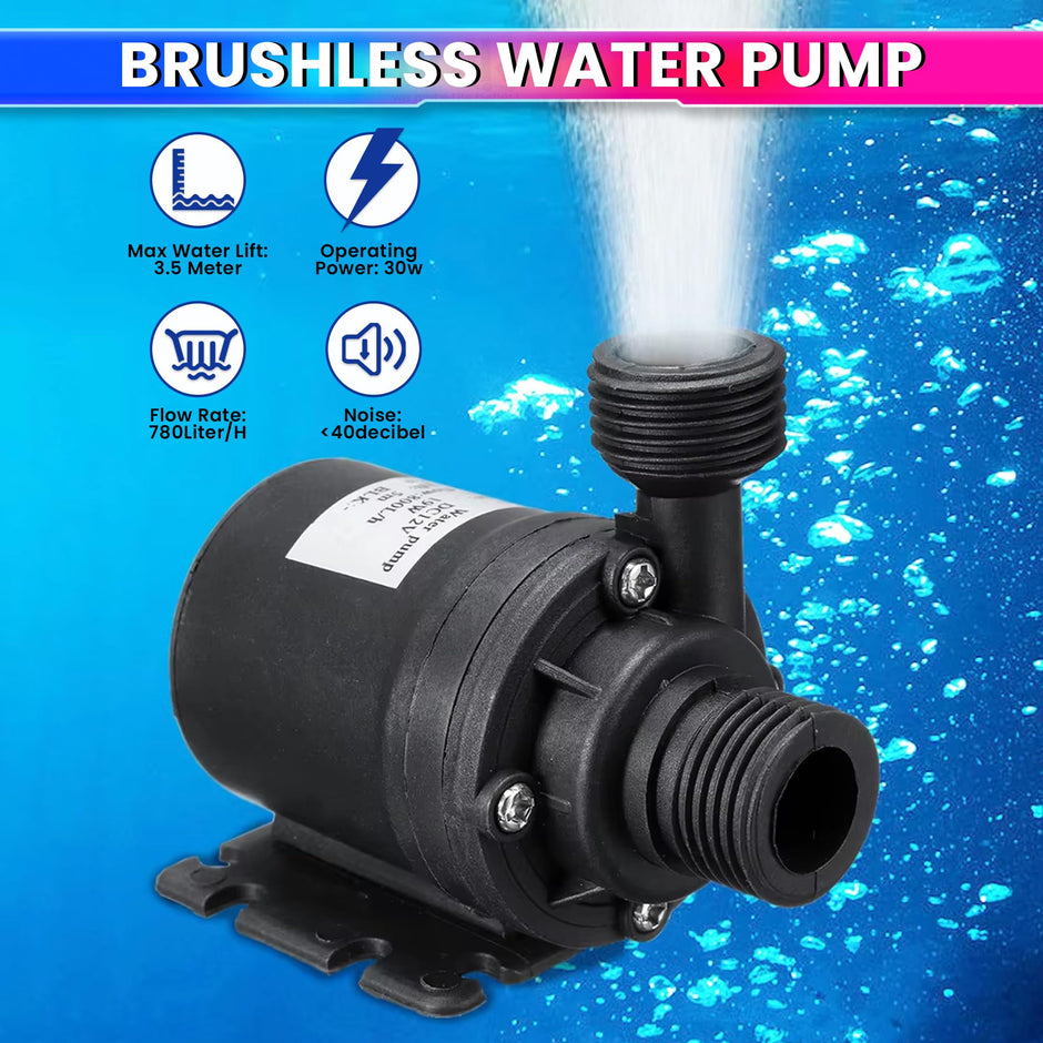 amiciFlo DC 24V Water Pump | Ultra-Quiet Submersible Pump with 780L/H Flow and 3.5M Lift Height, Durable Brushless Motor