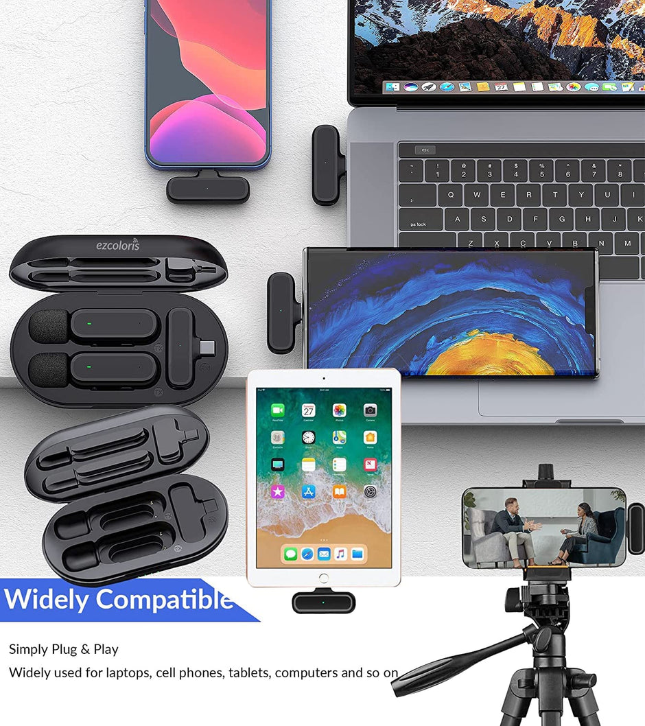amiciSound Wireless Mini Microphone,Dual Input Mini Mics with Type C Receiver,Charging Case & Noise Cancellation,For Vlogging, Video Recording, etc.