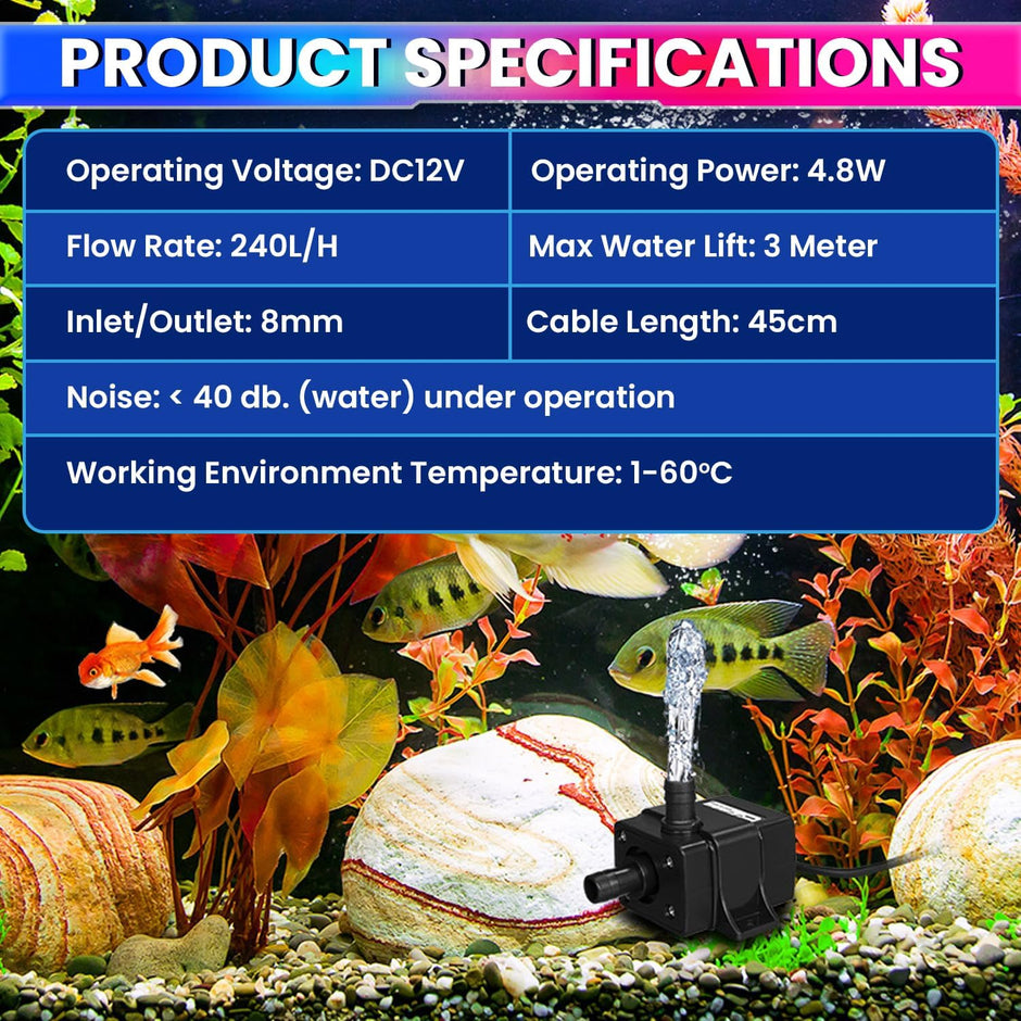 Submersible Water Pump 25W, 800 L/H Flow with 5m Pure Copper Motor & Ultra-Quiet Operation