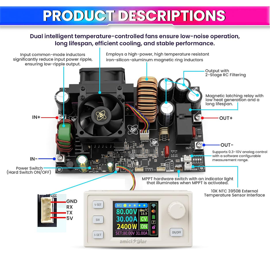 XY12530S CNC DC Adjustable Power Supply Module 3750W 125V 30A with Color LCD Display