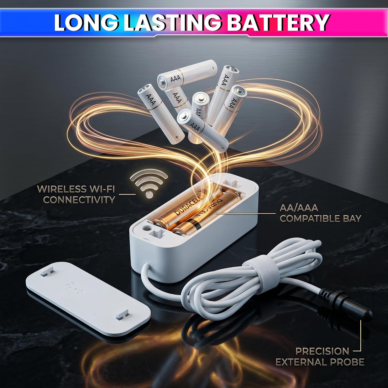 WiFi Smart Temperature & Humidity Sensor with 90cm External Probe, App Alerts