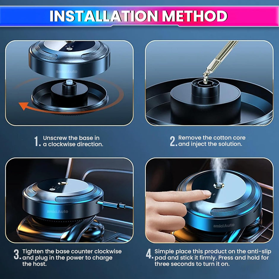 Smart Electric Essential Oil Diffuser for Car with Ultrasonic Atomization, 3 Aroma Modes