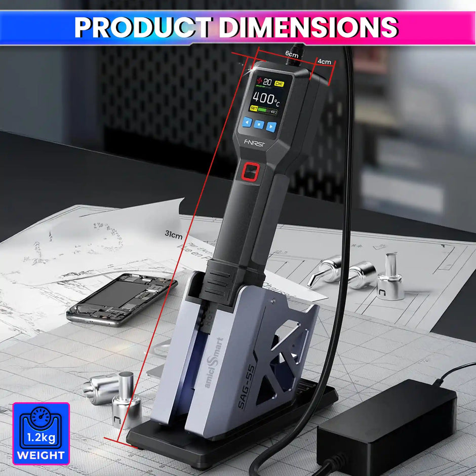 550W Hot Air Gun with PID Temperature Control 20-Level Adjustable Airflow Auto-Cooling Soldering, PCB Repair & Heat-Shrink