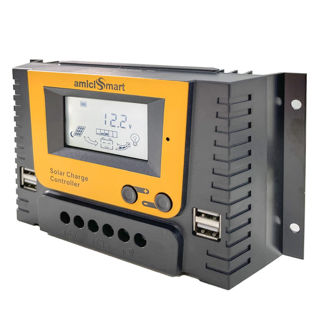 Solar Charge Controller, 4-Stage Intelligent Lithium Battery Regulator for Solar Panel with LCD Display & USB Port amiciKart c0tmiz-hs.myshopify.com