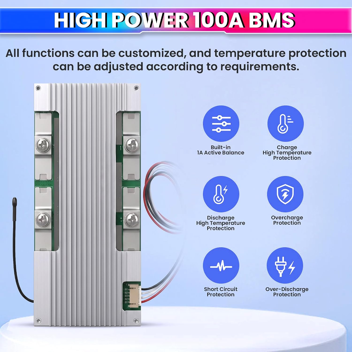 4S 12V 100A BMS for LiFePO4 Battery with 1A Active Balancer