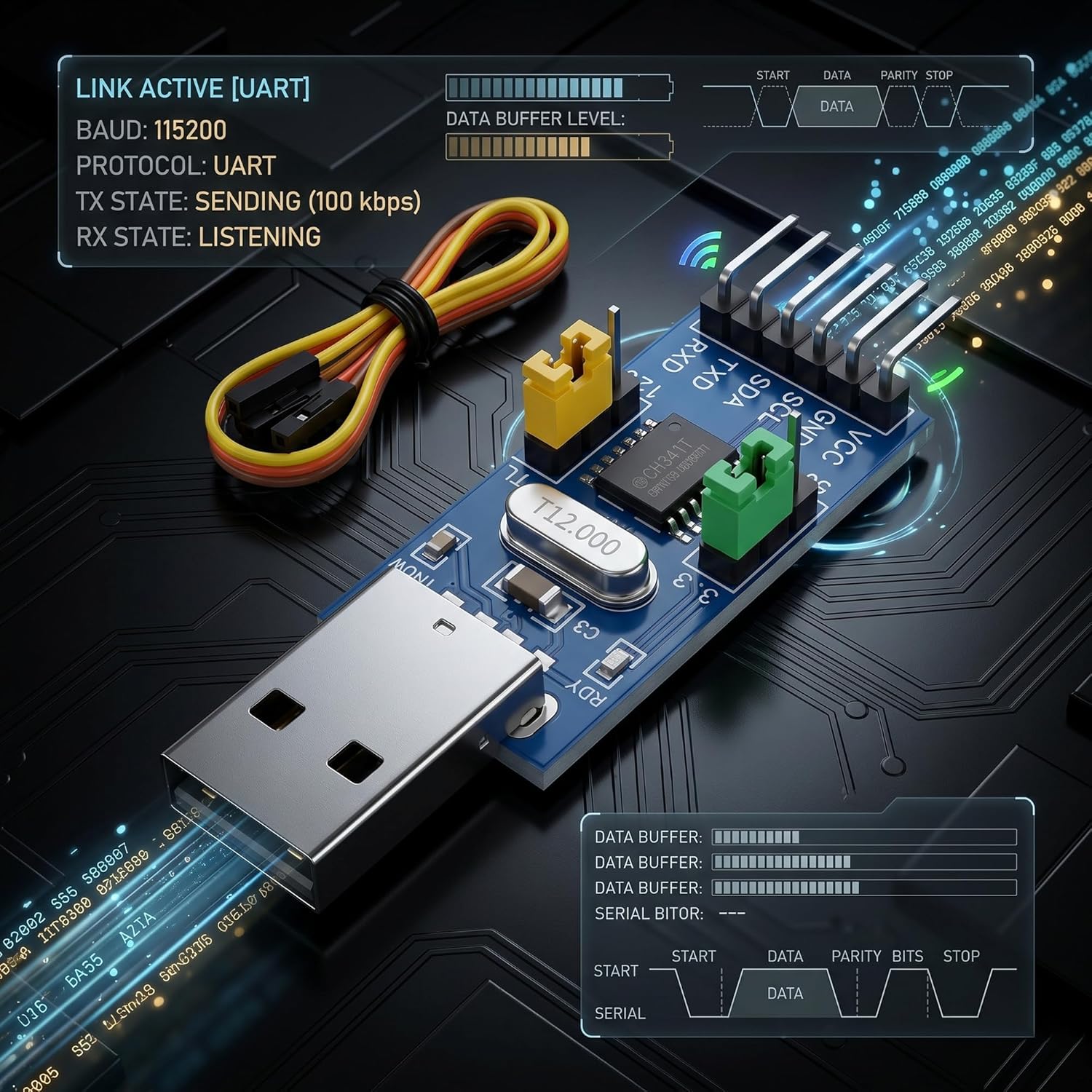 CH341T USB to TTL UART & I2C Converter Module 3.3V/5V for STC/STM MCU Programming