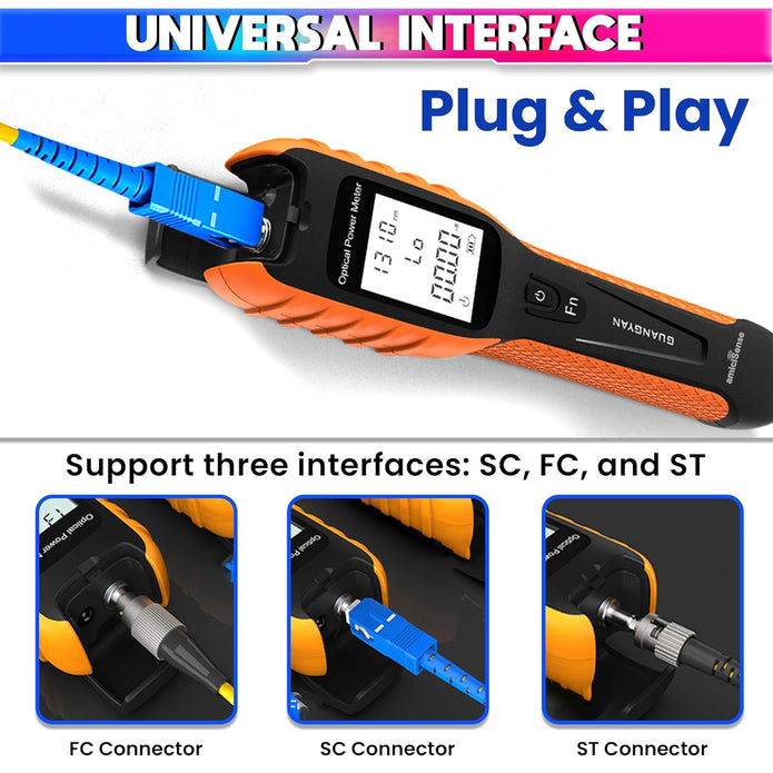 Optical Fiber Meter, 800–1700nm Rechargeable Tester with 7 Wavelengths, SC/ST/FC Compatible