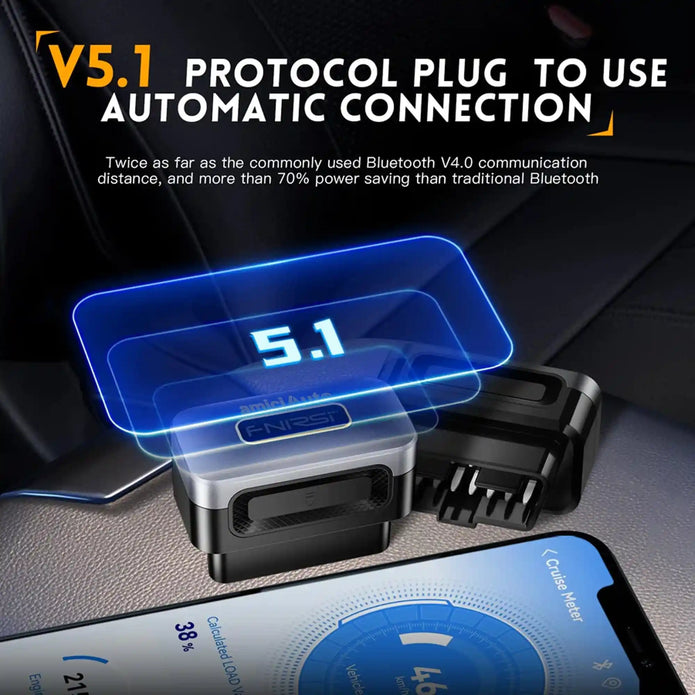 OBD2 Bluetooth 5.1 Car Scanner Full-System Code Reader with 12 Functions, Fault Detection & Performance Tests
