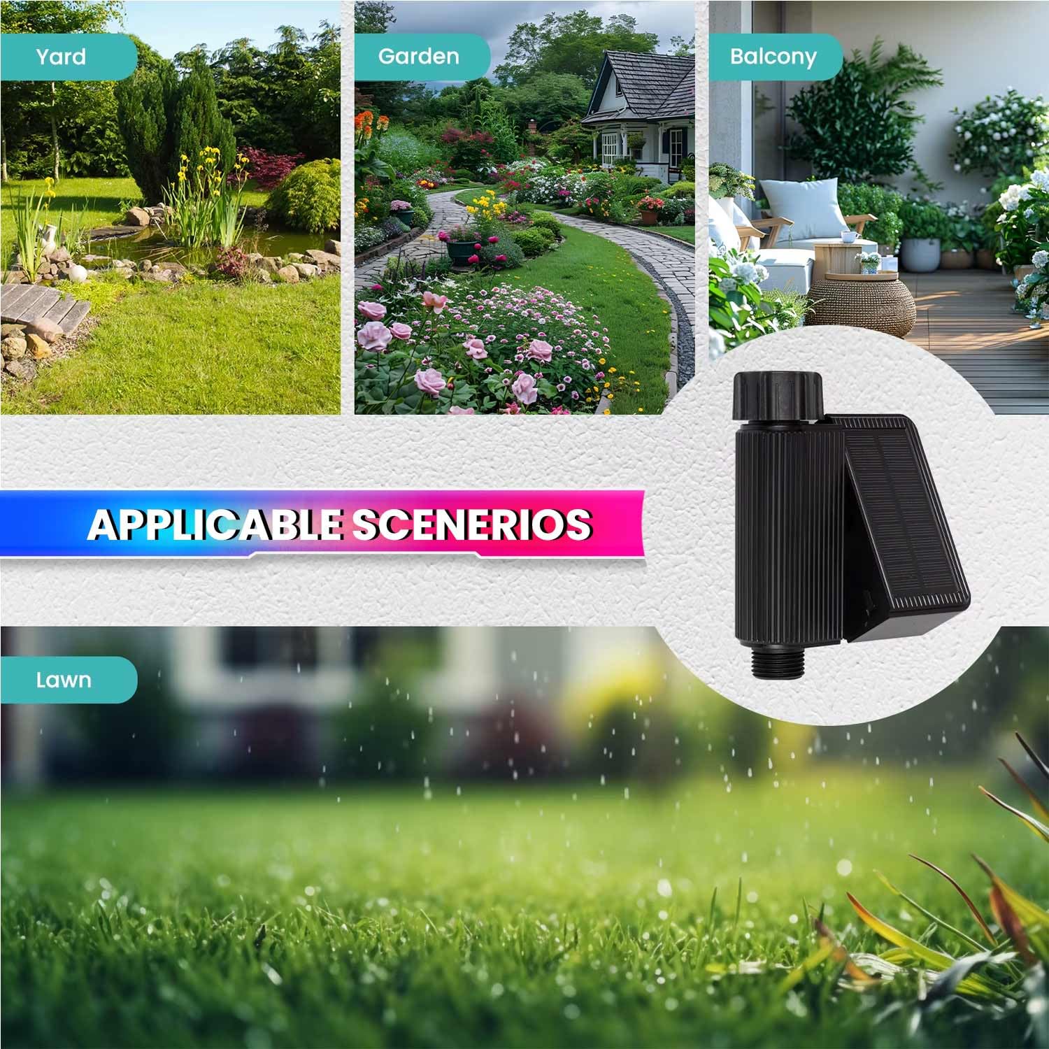 WIFI Smart Solar Water Timer & Irrigation Controller DN20 Valve, IP65 Waterproof, Solar + Type-C Rechargeable, Smart Automated Garden Watering amiciKart
