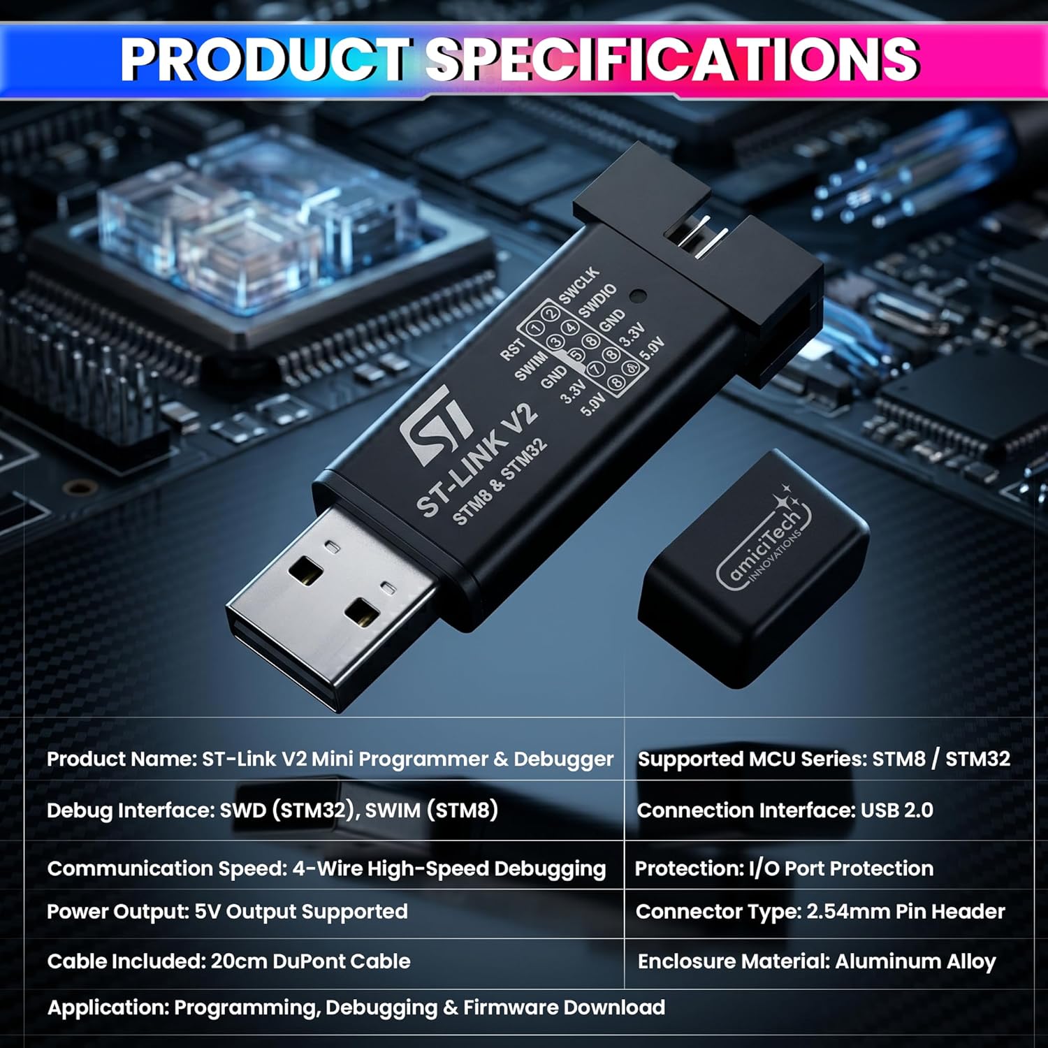 ST-Link V2 Mini STM8/STM32 Programmer & Debugger with SWD/SWIM for STM32 Development