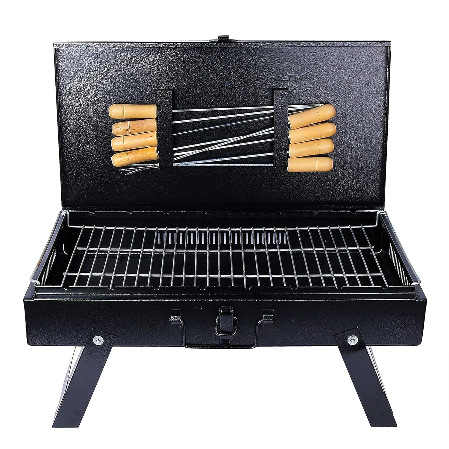 Portable Charcoal Barbecue Grill, Foldable Briefcase Design with Foldable Legs