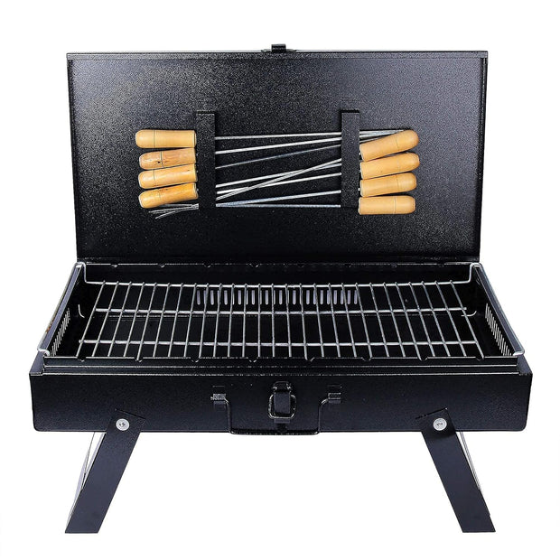 Portable Charcoal Barbecue Grill, Foldable Briefcase Design with Foldable Legs