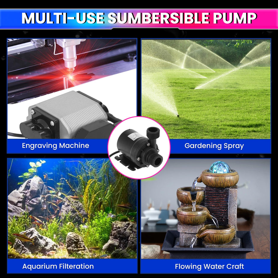 amiciFlo DC 24V Water Pump | Ultra-Quiet Submersible Pump with 780L/H Flow and 3.5M Lift Height, Durable Brushless Motor