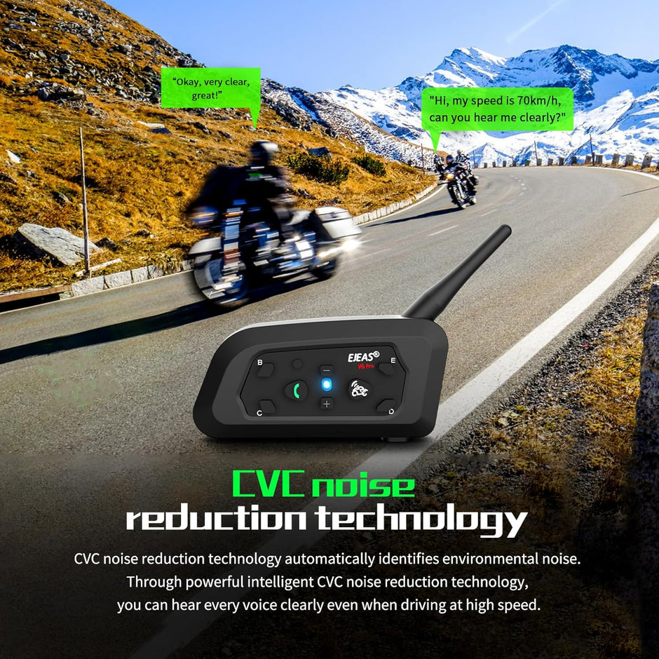 EJEAS V6 Pro Helmet Intercom Communication System V6 Motorcycle Bluetooth On Ear Headphones Connect Up to 6 Riders 1200M V6 Pro(1 Pack)