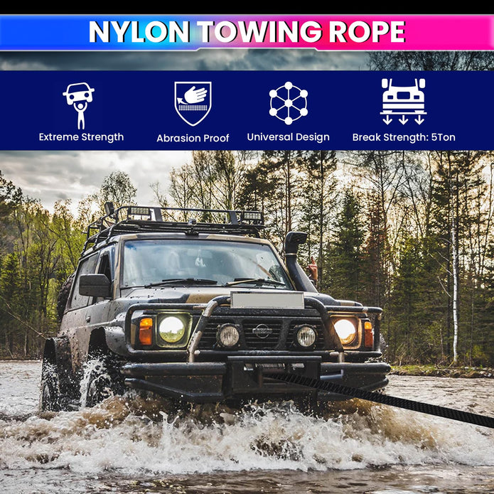Heavy-Duty Tow Strap 4m Length, High-Strength Nylon Recovery Strap with Reinforced Loops