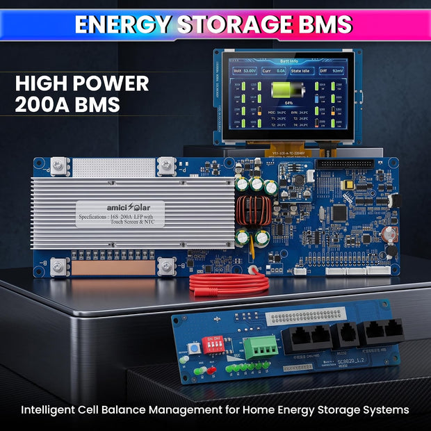 7S–16S 200A Smart BMS for LiFePO4 Battery Pack with HD TFT Display