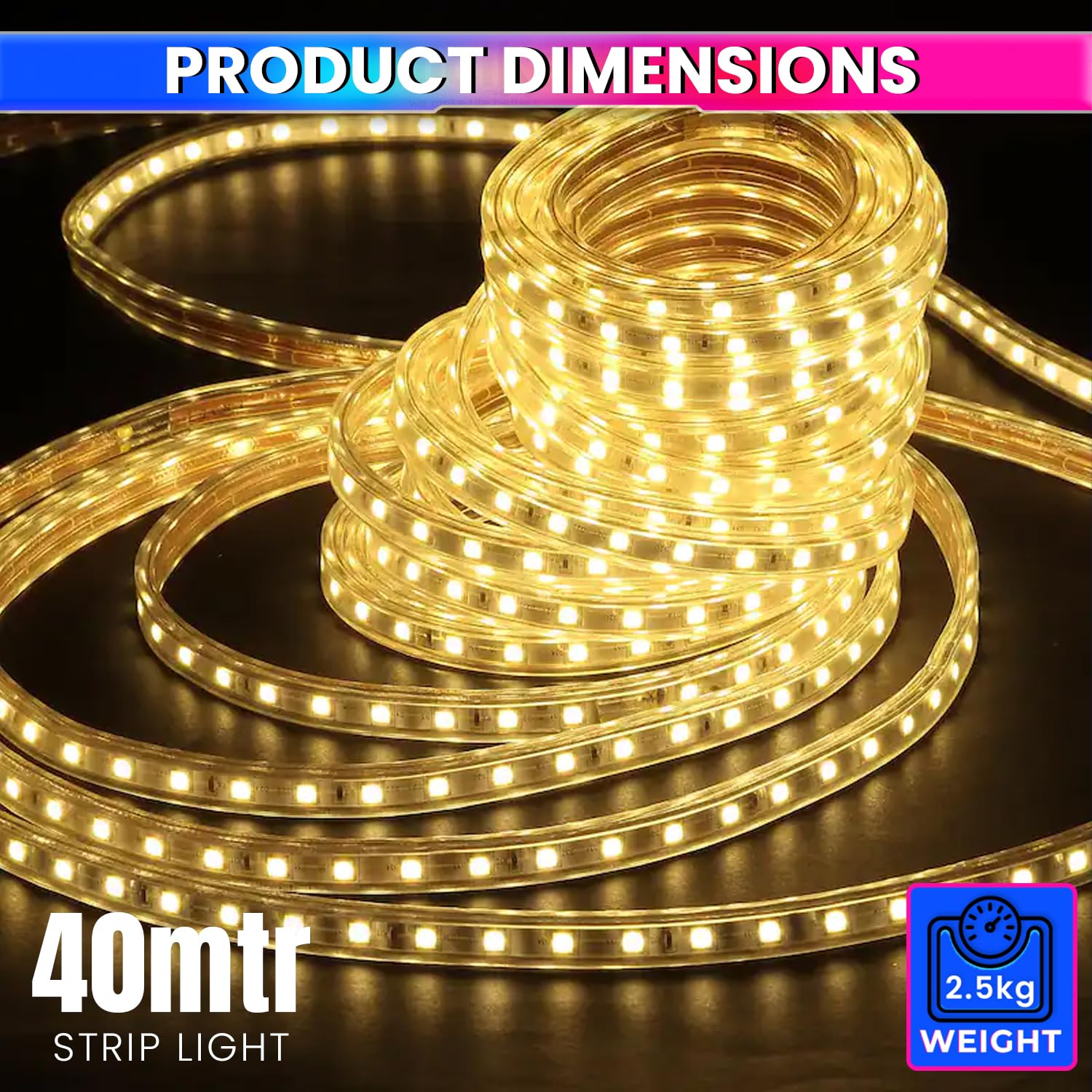 Warm White 40m LED Rope Light with Flexible & Adjustable Decorative Lighting Strip for Home Or Festive Décor (120 LEDs/m) amiciKart c0tmiz-hs.myshopify.com