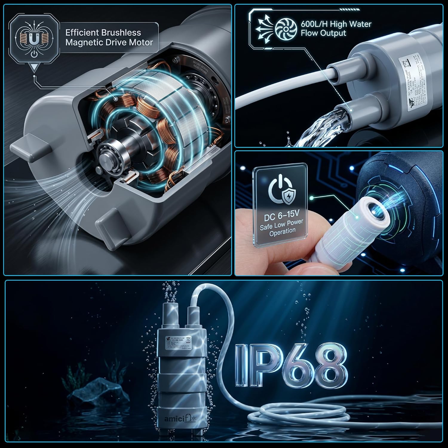 12V DC Submersible Water Pump 17W | 600L/H Flow 5m Lift | Aquarium, Fountain & Hydroponics