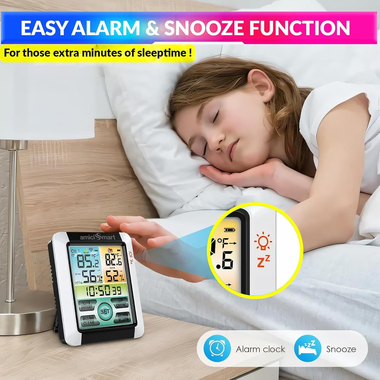 Digital Weather Station, Outdoor/Indoor Temperature and Humidity Monitoring Device with Touch Screen and Clock Function