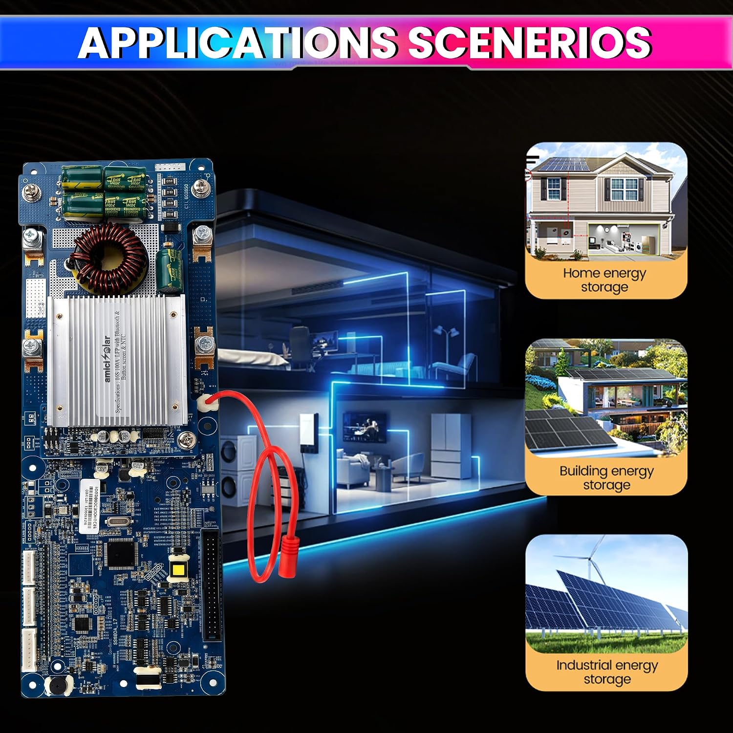 7S–16S 100A Smart BMS for LiFePO4 Battery Pack |  Solar Energy Storage Battery Management System