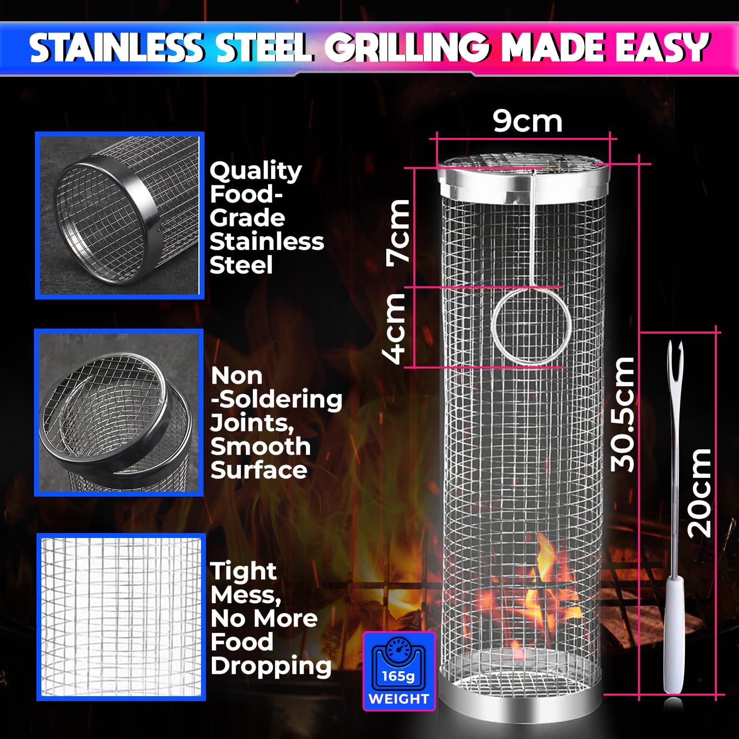 Stainless Steel Rolling Grill Basket: Convenient BBQ Accessory for Perfectly Grilled Foods amiciKart c0tmiz-hs.myshopify.com