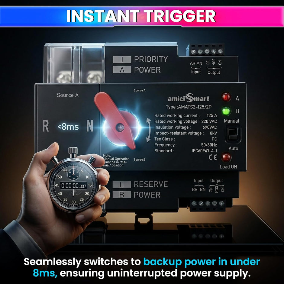 125A Dual Power Automatic Transfer Switch – Auto/Manual Mode, 8ms Response, 220V AC Changeover Switch