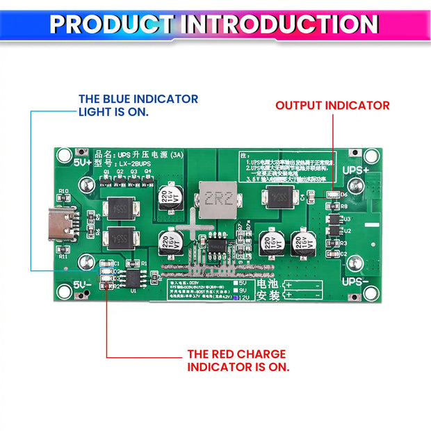 18650 Lithium Battery Charger Module with Type-C Input 5V to 12V DC-DC Step-Up Booster Converter & 3A Fast Charging