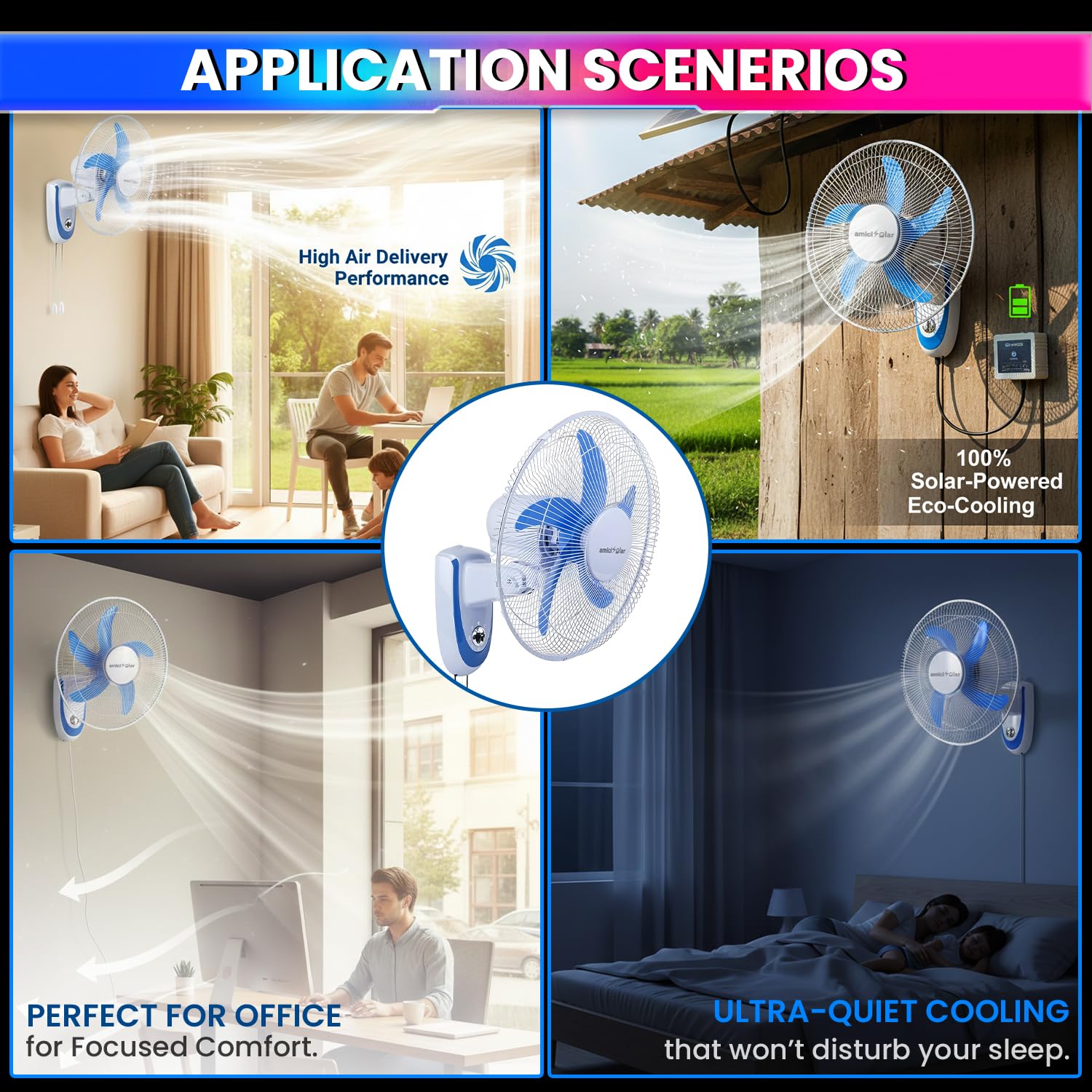16-Inch BLDC Wall Mounted Rechargeable Fan with 12V 6.4Ah Lithium Battery | Dual Power AC/DC Fan