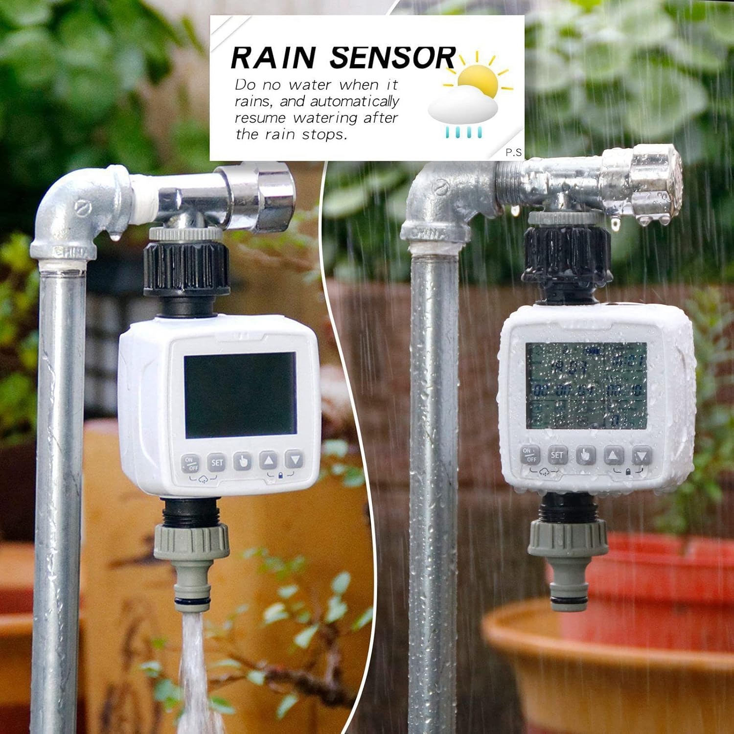 Automatic Irrigation Timer with Rain Sensor, 6 Programs, Child Lock & Battery Operated