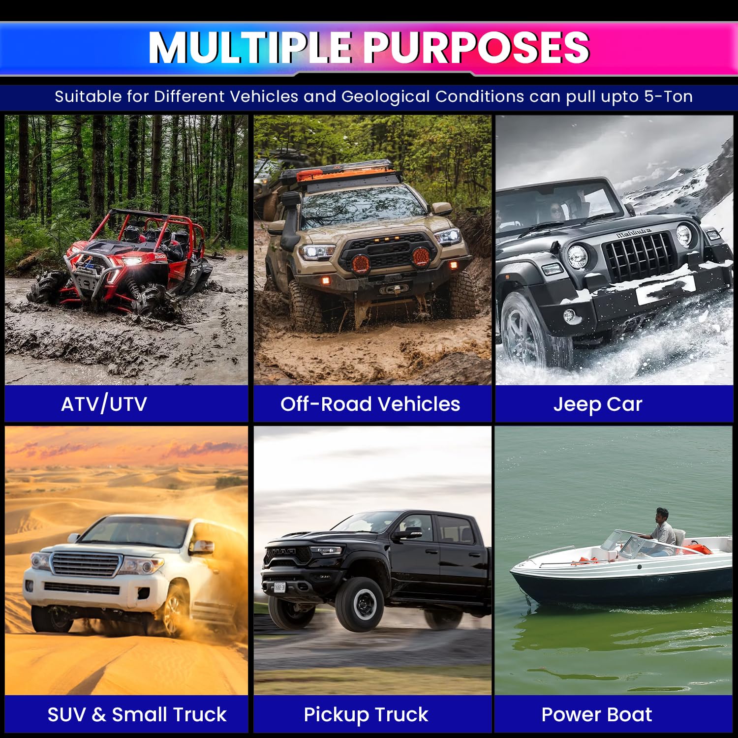 Heavy-Duty Tow Strap 4m Length, High-Strength Nylon Recovery Strap with Reinforced Loops