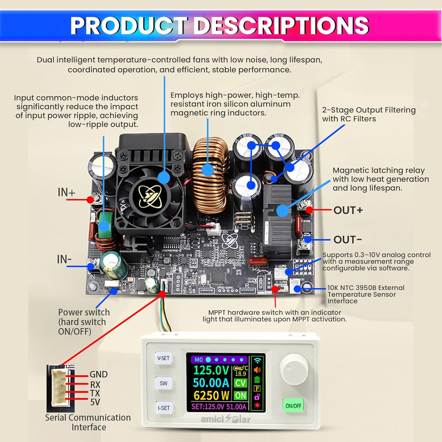 XY12550S CNC DC Adjustable Step-Down Power Supply Module 6250W 125V 50A with 0.01V/0.01A Precision Control,