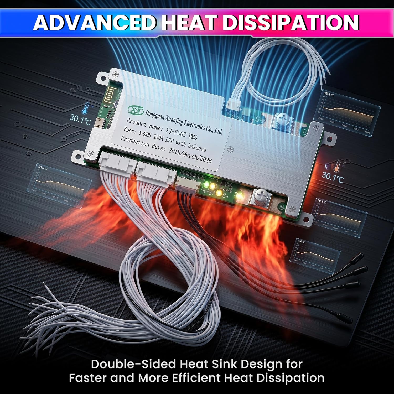 4S–20S 120A Smart BMS for LiFePO4 Battery Pack |  Cell Balancing with NTC Protection