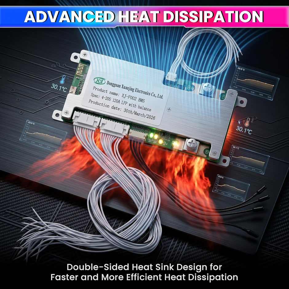 4S–20S 120A Smart BMS for LiFePO4 Battery Pack |  Cell Balancing with NTC Protection