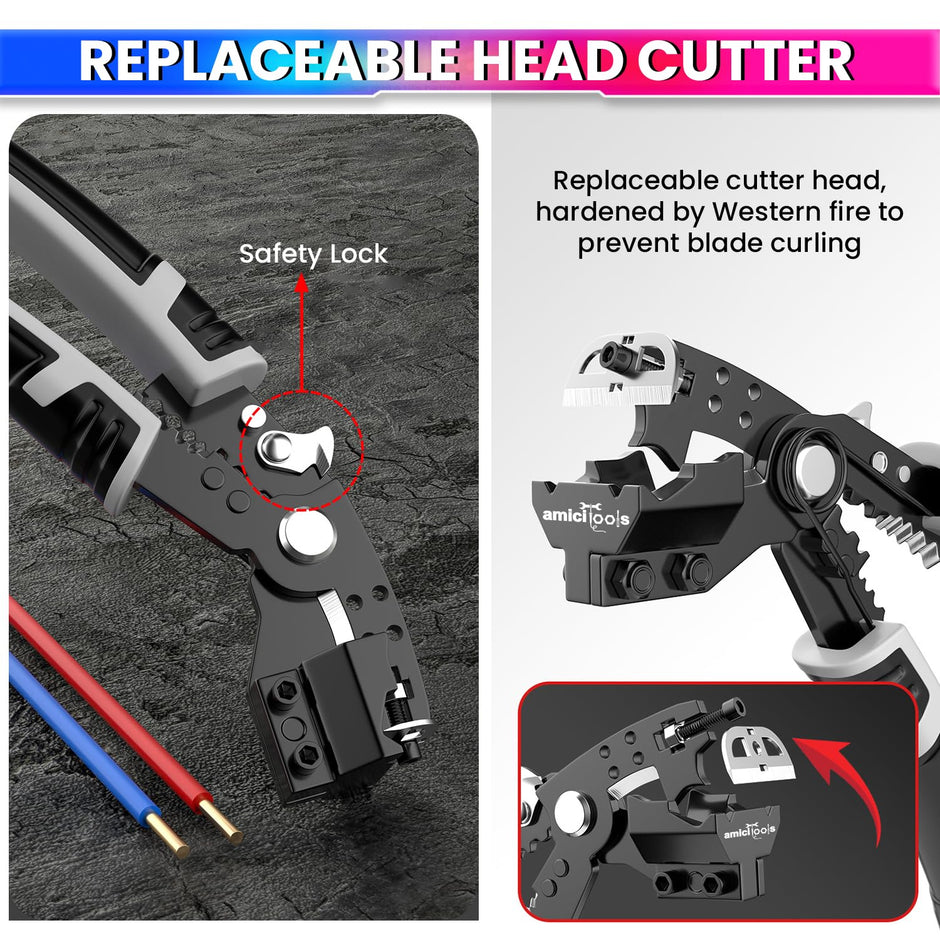 Multifunction Wire Cutter & Stripper with Safety Lock – Crimpin , Cutting Tool  Electrical Wires