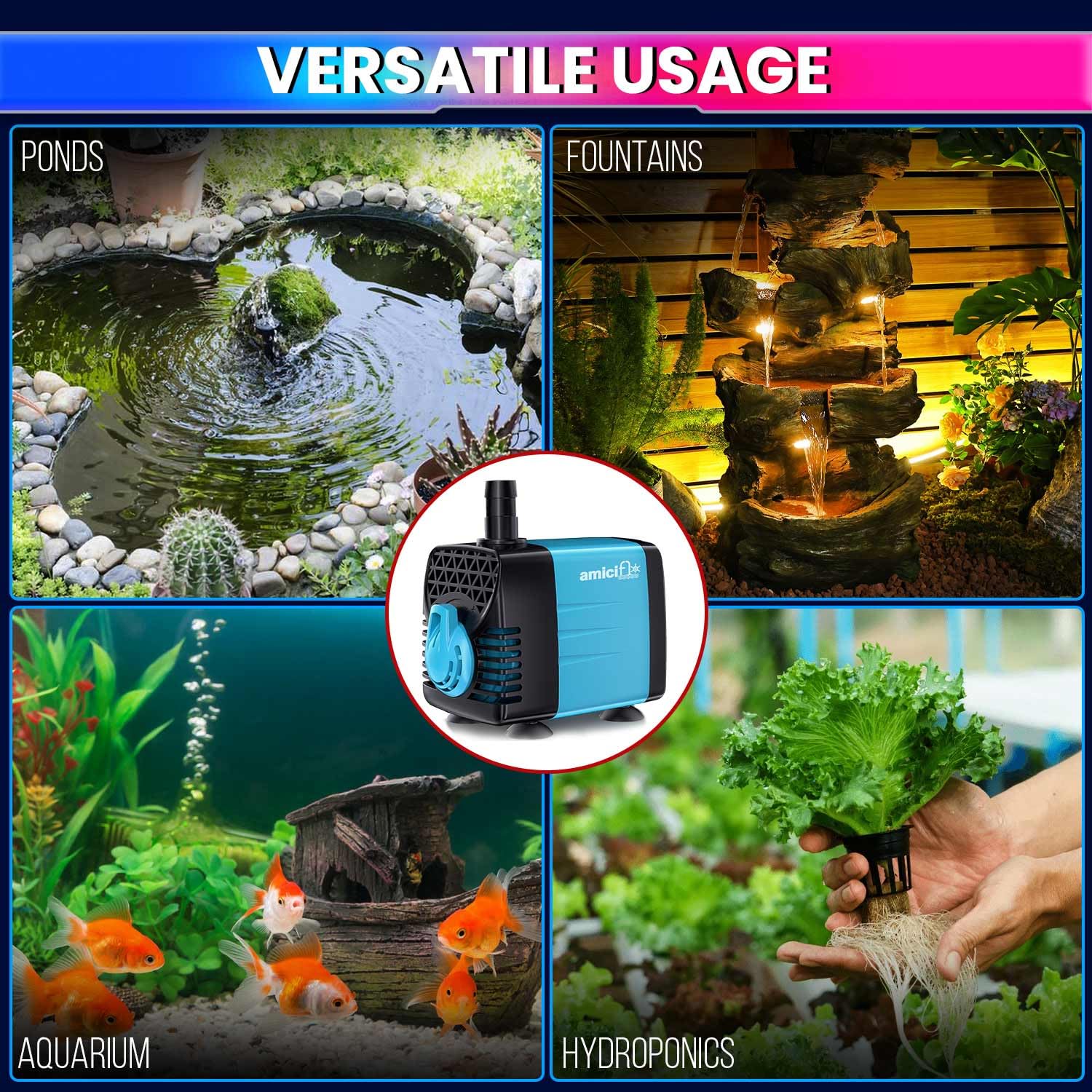 25W Submersible Water Pump –800 LPH High Flow with 2m Pure Copper Motor Ultra-Quiet Water Circulation Pump
