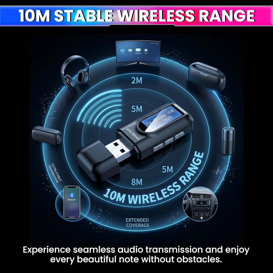 5.0 Bluetooth Transmitter & Receiver with LCD & Mic, 3.5mm AUX Wireless Dongle for Car/Phone