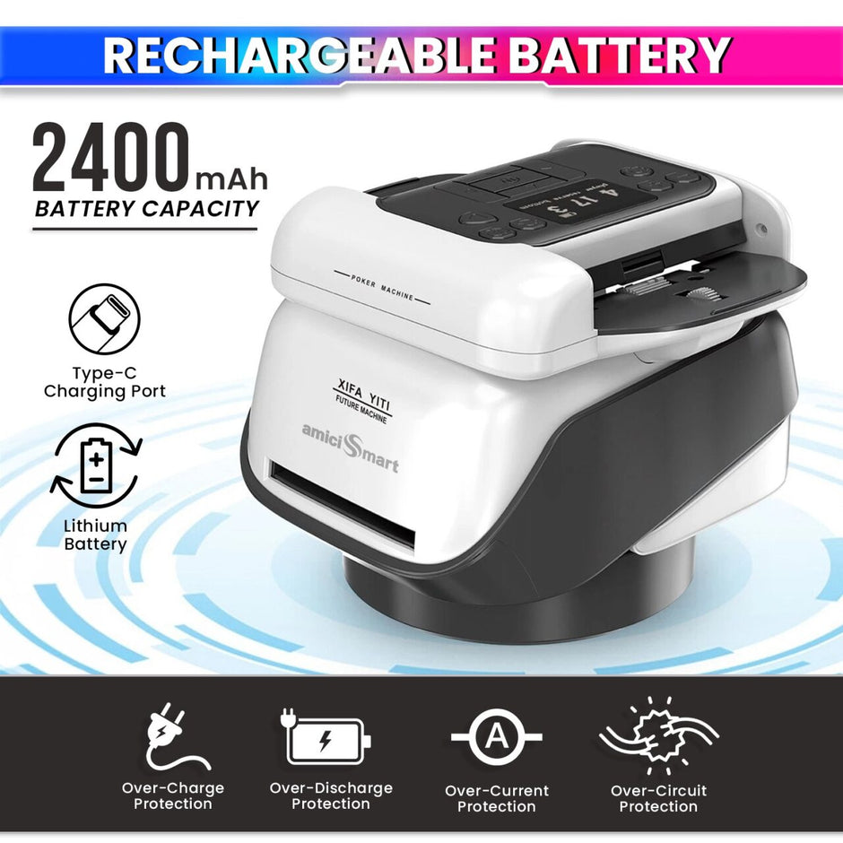 Smart Poker Automatic 2-in-1 Playing Cards Shuffler & Dealer Machine with 360° Rotating OLED Display