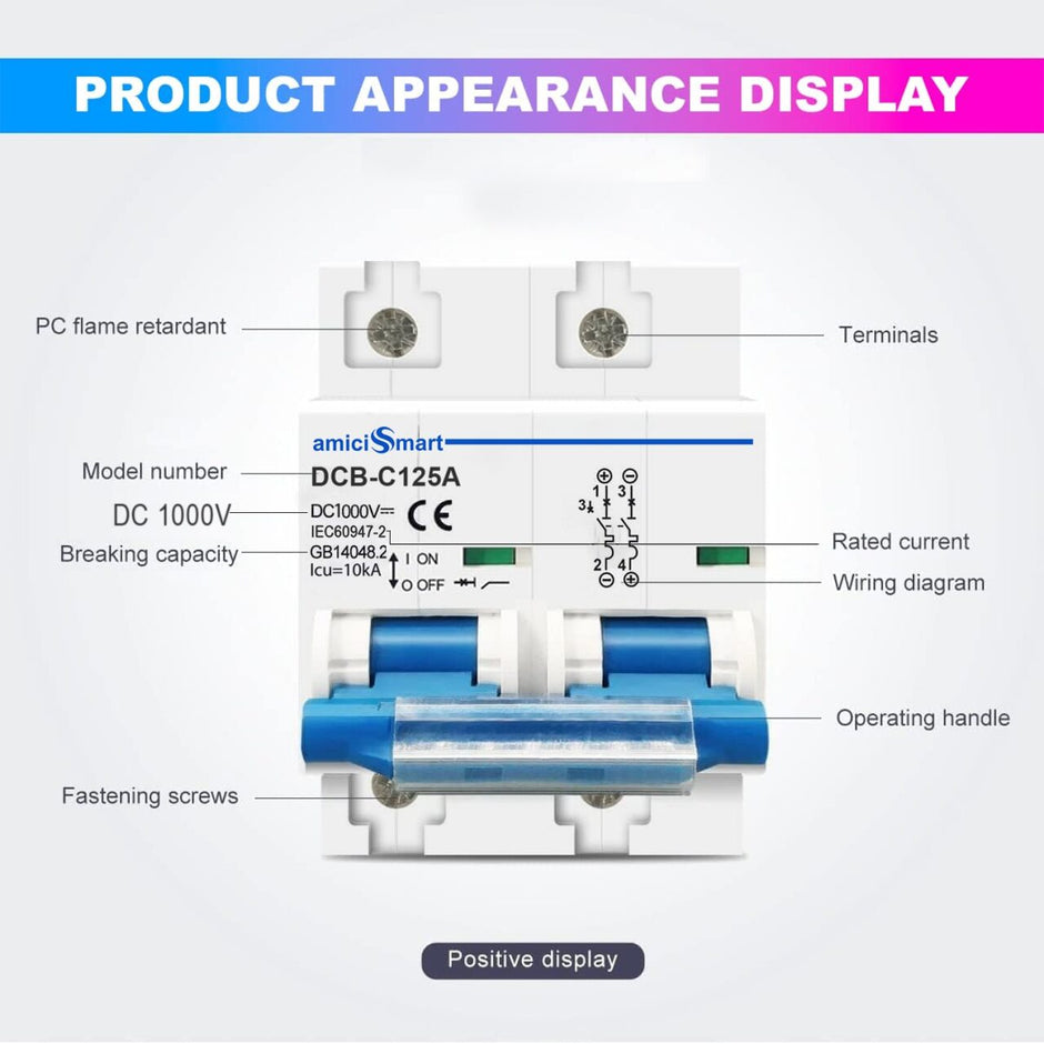 DC Circuit Breaker MCB with High Voltage Capacity 125A 1000V MCB for PV/Solar System amiciKart c0tmiz-hs.myshopify.com