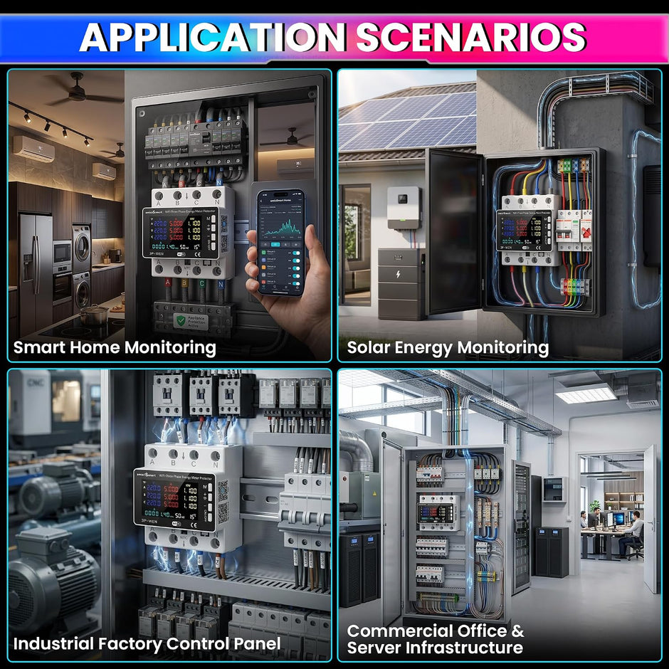 WiFi Smart Energy Meter 80A with LCD Display, App Control Over/Under Voltage Protection
