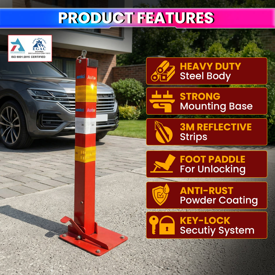 Heavy Duty Folding Parking Barrier Lock with Keys & Foot Quick-Deploy for Home, Office & Private Driveways