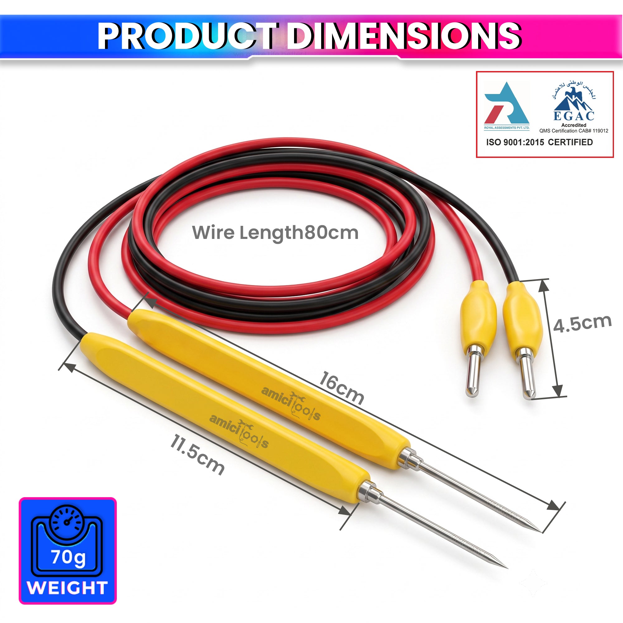Reusable Extra Long Pins Test Leads Probe Replacement Pair Cable for Digital Multimeter