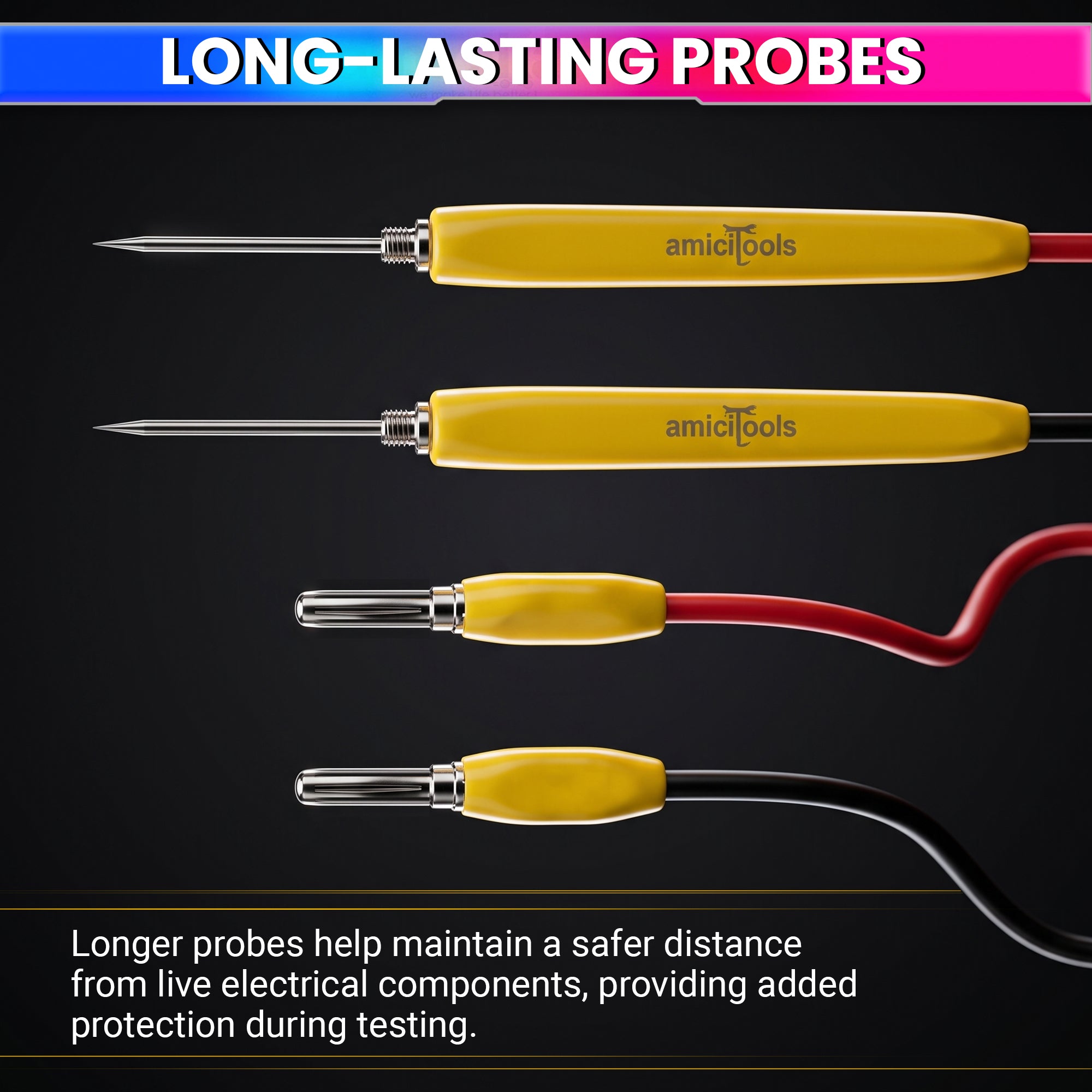 Reusable Extra Long Pins Test Leads Probe Replacement Pair Cable for Digital Multimeter