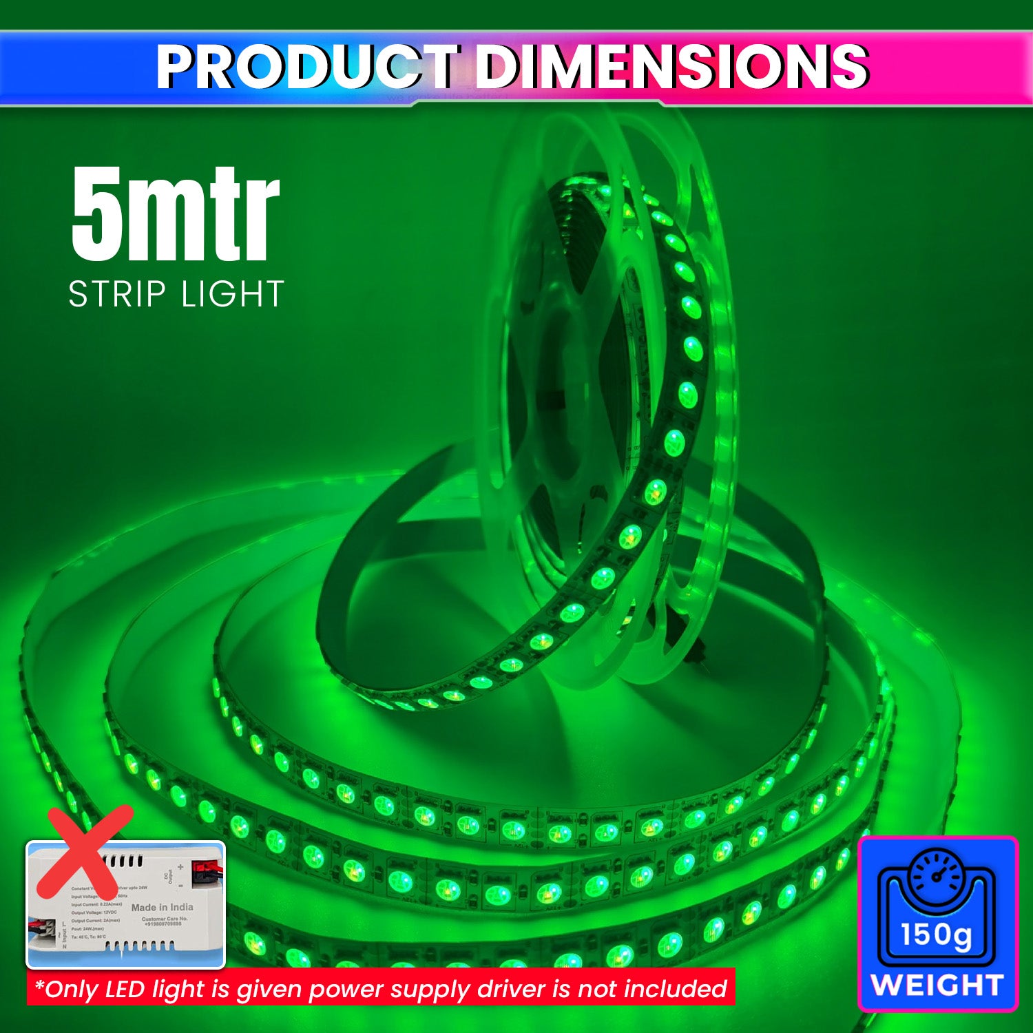 5M LED Strip Light Flexible, Colourful Bright Lights Design for Diwali, Christmas or DIY Home Decoration With 60 LEDs/M